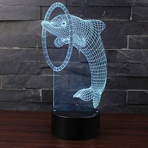  KAIYED Decorative Table Lamp Amazing Dolphin Theme 3D Lamp Led Night Light 7 Color Change Touch Mood Lamp Christmas Present