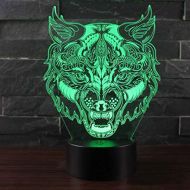 KAIYED Decorative Table Lamp Fierce Wolf Head Theme 3D Lamp Led Night Light 7 Color Change Touch Mood Lamp Christmas Present
