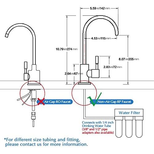  KAIYING RO Water Faucet, Lead-Free Pur Water Filter Faucet for most Reverse Osmosis Units, Kitchen Bar Sink Drinking Water Purifier Faucet, SUS304 Stainless Steel, Black