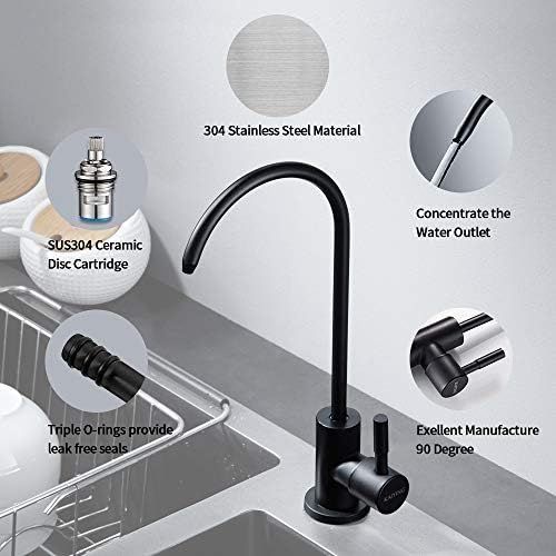  KAIYING RO Water Faucet, Lead-Free Pur Water Filter Faucet for most Reverse Osmosis Units, Kitchen Bar Sink Drinking Water Purifier Faucet, SUS304 Stainless Steel, Black