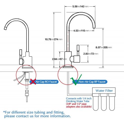  KAIYING RO Water Faucet, Lead-Free Pur Water Filter Faucet for most Reverse Osmosis Units, Kitchen Bar Sink Drinking Water Purifier Faucet, SUS304 Stainless Steel, Black