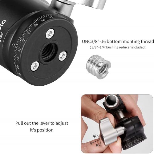  KAKAFOTO FOTOBETTER LBH-25 Mini Low Profile Tripod Ball Head Camera Mount with 1/4 Quick Release Plate for Camera Tripod Light Bracket Arca-Swiss RRS Sunwayfoto Sirui Benro Leofoto Compatib