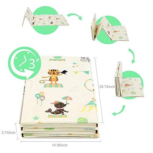  Visit the KAKIBLIN Store Folding Baby Play Mat, KAKIBLN Non Toxic Baby Foam Floor Mat Reversible Waterproof Travel Crawling Mat, 79”x59”x0.4”