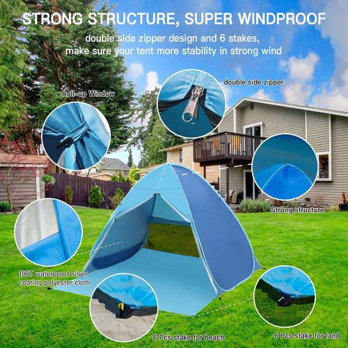  KALINCO Beach Tent, Pop Up Baby Beach Tent, Portable Sun Shelters Tents, UPF 50+ UV Beach Shade Instant Cabana with Carry Bag