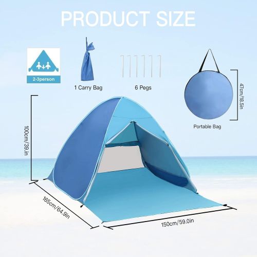  KALINCO Beach Tent, Pop Up Baby Beach Tent, Portable Sun Shelters Tents, UPF 50+ UV Beach Shade Instant Cabana with Carry Bag