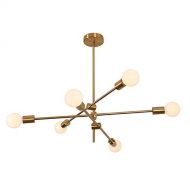 KALRI Modern Gold Metal Sputnik Chandelier Mid Century Ceiling Pendant Lighting Fixture Hanging Lamp Flush Mount with 6 Lights