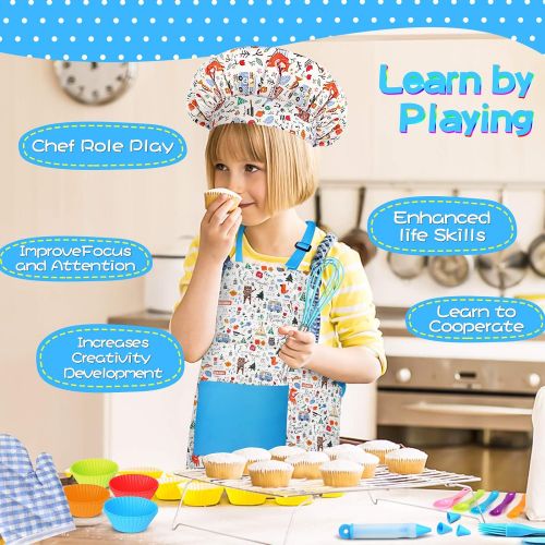  [아마존베스트]KALUDYA Kids Cooking and Baking Set,37 Pcs Cooking Kit with Kids Chef Hat and Apron, Oven Mitt,Cookie Cutters,Kids Cooking Utensils & Baking Supplies Gift for 3-8 Year Old Girls,To