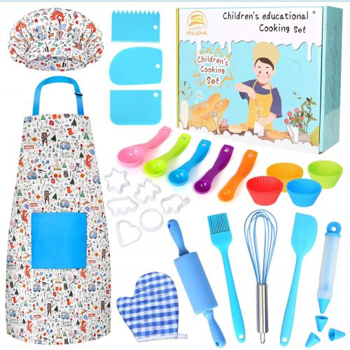  [아마존베스트]KALUDYA Kids Cooking and Baking Set,37 Pcs Cooking Kit with Kids Chef Hat and Apron, Oven Mitt,Cookie Cutters,Kids Cooking Utensils & Baking Supplies Gift for 3-8 Year Old Girls,To