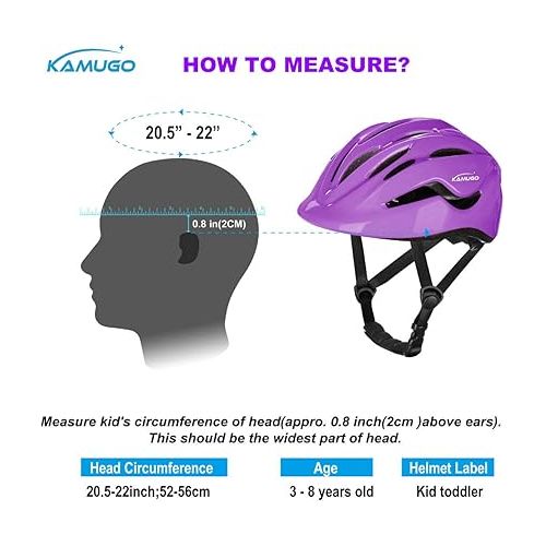  KAMUGO Kids Helmet, Toddler Bike Helmet for Girls Boys Ages 2-8 Years Old, Children Adjustable Helmets Suitable for Skateboard Bicycle Scooter Inline Roller Skate Rollerblading Cycling Multi-Sports