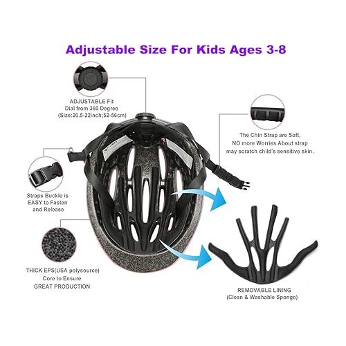  KAMUGO Kids Helmet, Toddler Bike Helmet for Girls Boys Ages 2-8 Years Old, Children Adjustable Helmets Suitable for Skateboard Bicycle Scooter Inline Roller Skate Rollerblading Cycling Multi-Sports