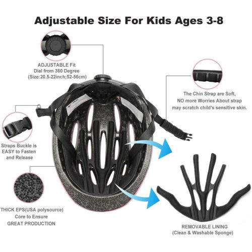  KAMUGO Bike Helmet Kids Toddler, Girls and Boys Bike Helmet Adjustable Helmet for Age 2-8 Years Old, Multi-Sport Helmet for Cycling Skateboard Skating Scooter Helmet