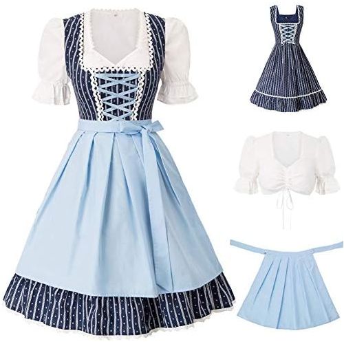  할로윈 용품KANCY KOLE Womens German Dirndl Dress Bavarian Oktoberfest Costumes 3 Pieces