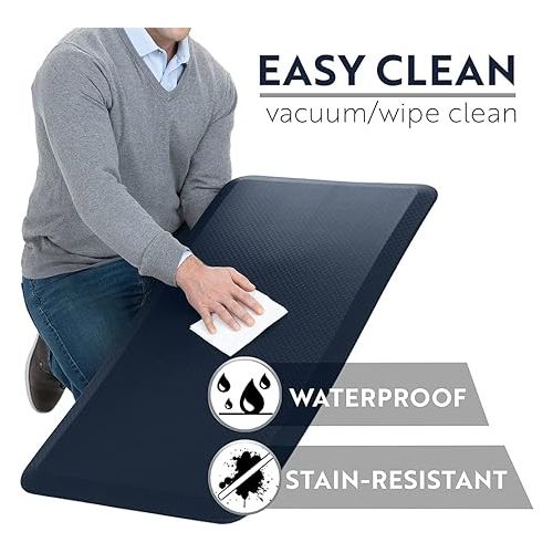  KANGAROO Thick Ergonomic Anti Fatigue Cushioned Kitchen Floor Mats, Standing Office Desk Mat, Waterproof Scratch Resistant Topside, Supportive All Day Comfort Padded Foam Rugs, 70x24, Navy