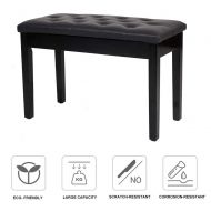 KARMAS PRODUCT Piano Bench with Music Storage,Wood PU Leather Double Duet Keyboard Piano Bench Padded Cushion Seat,Black