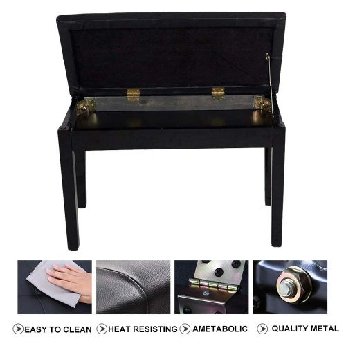  KARMAS PRODUCT Piano Bench with Music Storage,Wood PU Leather Double Duet Keyboard Piano Bench Padded Cushion Seat,Black