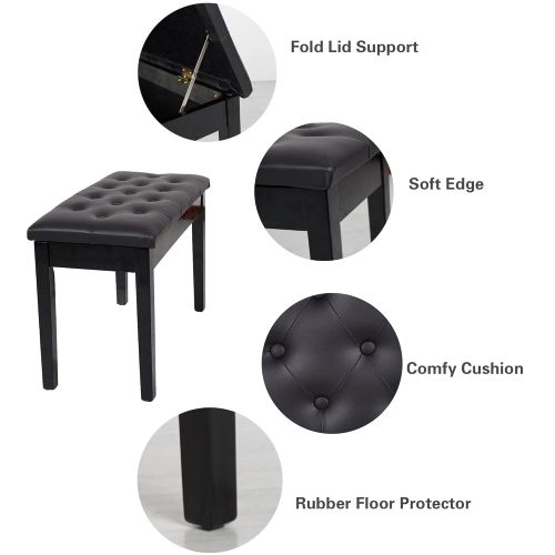  KARMAS PRODUCT Piano Bench with Music Storage,Wood PU Leather Double Duet Keyboard Piano Bench Padded Cushion Seat,Black