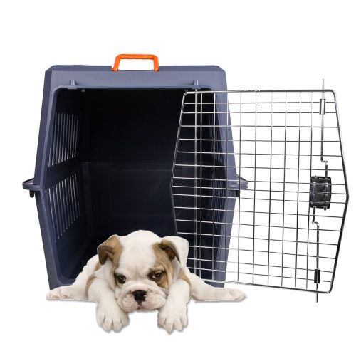  KARMAS PRODUCT 4 Size Plastic Cat & Dog Carrier Cage with Chrome Door Portable Pet Box Airline Approved