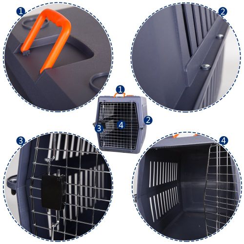  KARMAS PRODUCT 4 Size Plastic Cat & Dog Carrier Cage with Chrome Door Portable Pet Box Airline Approved