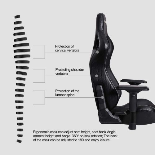  KARNOX Legend BK Black Racing Style Gaming Office Chair with Adjustable Height and Armrests, Ergonomic 170° Reclining, Locking High Back with Integrated Headrest