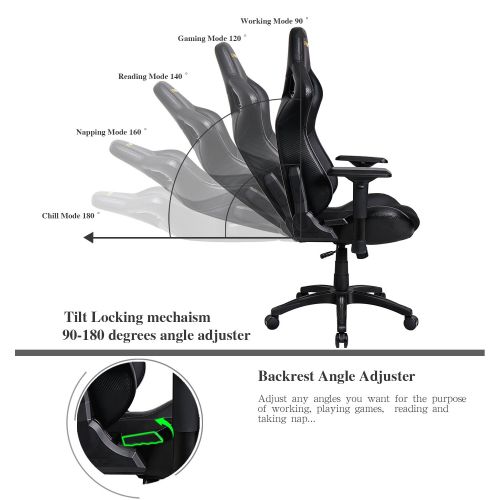  KARNOX Legend BK Black Racing Style Gaming Office Chair with Adjustable Height and Armrests, Ergonomic 170° Reclining, Locking High Back with Integrated Headrest