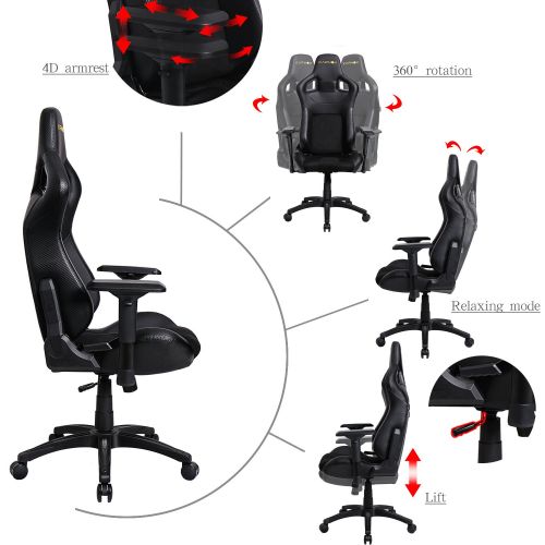  KARNOX Legend BK Black Racing Style Gaming Office Chair with Adjustable Height and Armrests, Ergonomic 170° Reclining, Locking High Back with Integrated Headrest