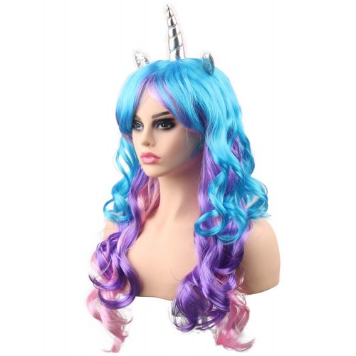  KASTE kaste Women Princess Rainbow Unicorn Wig Long Curly Hair Wigs Halloween Party Cosplay