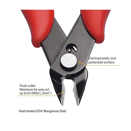  KATA 5 Inch Micro Wire Cutter, Precision Mini Flush Cutters and Clean Cut Pliers for Electronics, Model, Jewelry, Model Kits, Red