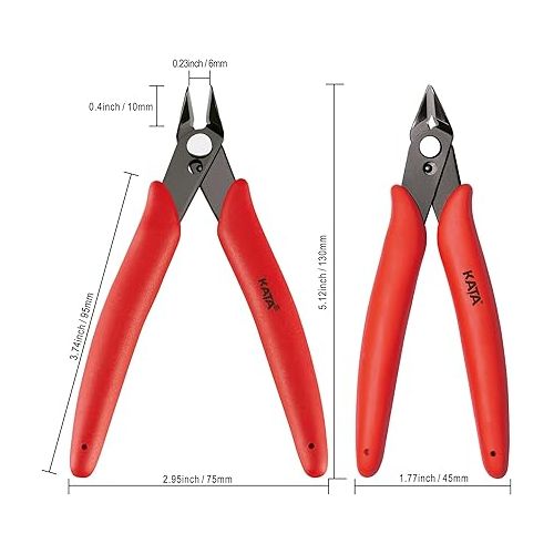  KATA 5 Inch Micro Wire Cutter, Precision Mini Flush Cutters and Clean Cut Pliers for Electronics, Model, Jewelry, Model Kits, Red