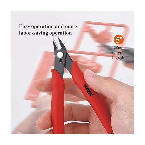  KATA 5 Inch Micro Wire Cutter, Precision Mini Flush Cutters and Clean Cut Pliers for Electronics, Model, Jewelry, Model Kits, Red