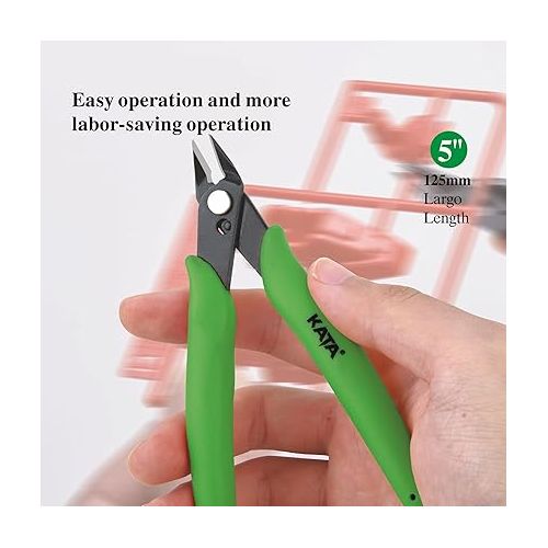  KATA 5 Inch Micro Wire Cutter, Precision Mini Flush Cutters and Clean Cut Pliers for Electronics, Model, Jewelry, Model Kits, Green