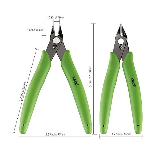  KATA 5 Inch Micro Wire Cutter, Precision Mini Flush Cutters and Clean Cut Pliers for Electronics, Model, Jewelry, Model Kits, Green