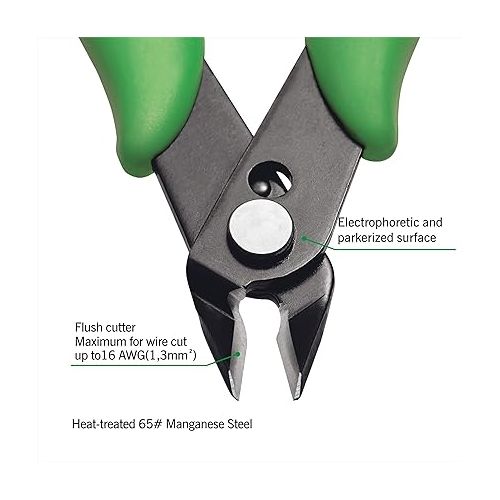  KATA 5 Inch Micro Wire Cutter, Precision Mini Flush Cutters and Clean Cut Pliers for Electronics, Model, Jewelry, Model Kits, Green