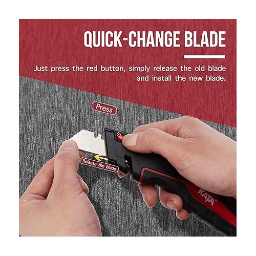  KATA 2Pack Utility Knife Box Cutter Retractable Folding Razor Knife Set Heavy Dudy Safety Cutter, 10pcs SK5 Sharp Blades Included, Red