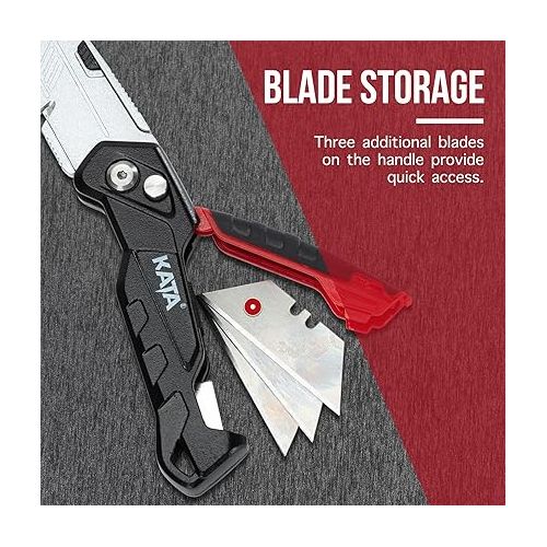  KATA 2Pack Utility Knife Box Cutter Retractable Folding Razor Knife Set Heavy Dudy Safety Cutter, 10pcs SK5 Sharp Blades Included, Red