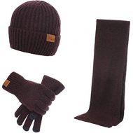 [아마존 핫딜] KATA Mens Winter Beanie Hat Neck Warmer Scarf and Touchscreen Gloves Set 3 Pcs Fleece Lined Skull Knit Cap for Women