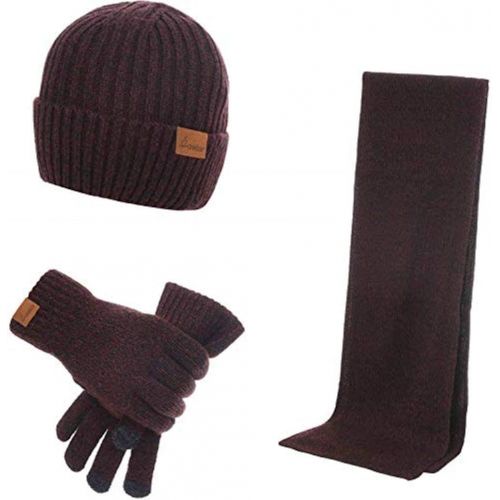  [아마존 핫딜] KATA Mens Winter Beanie Hat Neck Warmer Scarf and Touchscreen Gloves Set 3 Pcs Fleece Lined Skull Knit Cap for Women