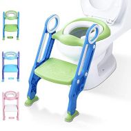 KATARUS Potty Training Toilet Seat with Step Stool Ladder for Kid and Baby, Adjustable Toddler Toilet Training Seat with Soft Anti-Cold Padded Seat, Safe Handles and Non-Slip Wide Steps, B