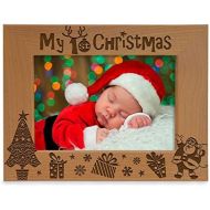 [아마존베스트]Kate Posh My 1st Christmas Picture Frame, My First, Babys 1st Christmas, New Baby, Santa & Me Engraved Natural Wood Photo Frame (4x6-Horizontal - Classic)