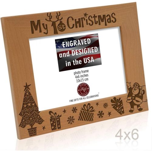  [아마존베스트]Kate Posh My 1st Christmas Picture Frame, My First, Babys 1st Christmas, New Baby, Santa & Me Engraved Natural Wood Photo Frame (4x6-Horizontal - Classic)