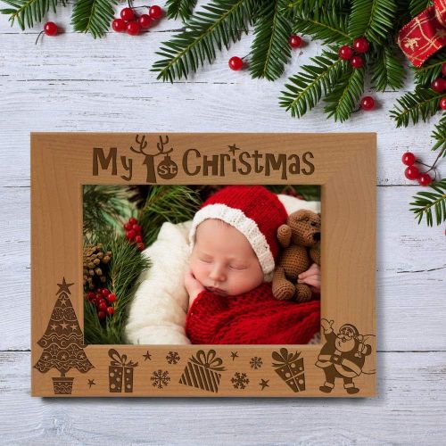  [아마존베스트]Kate Posh My 1st Christmas Picture Frame, My First, Babys 1st Christmas, New Baby, Santa & Me Engraved Natural Wood Photo Frame (4x6-Horizontal - Classic)