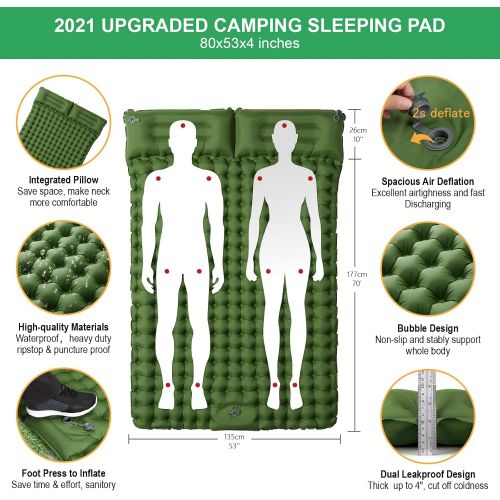  KAYOTA Double Sleeping Pad for Camping Inflatable 2 Person Sleeping Mat with Built-in Pump, Foot Press Ultralight Extra Thick Camping Mat with Pillow for Backpacking, Traveling, Hiking, D