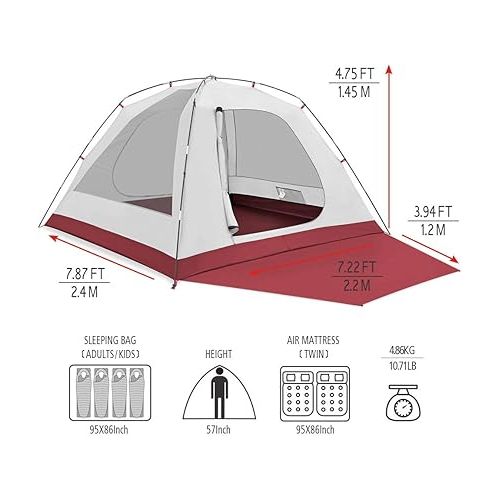  KAZOO 2／4 Person Camping Tent Outdoor Waterproof Family Large Tents 2/4 People Easy Setup Tent with Porch Double Layer