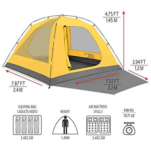  KAZOO Outdoor Camping Tent Durable Waterproof, Family Large Tents 4 Person, Easy Setup Tent with Porch Double Layer