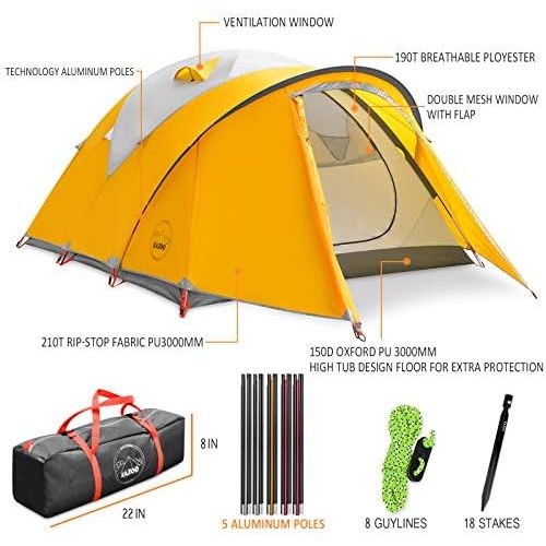  KAZOO Waterproof Backpacking Tent Ultralight 4 Person Lightweight Camping Tents 4 People Hiking Tents Aluminum Frame Double Layer