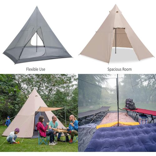  KAZOO Family Camping Tent Large Waterproof Tipi Tents 8 Person Room Teepee Tent Instant Setup Double Layer