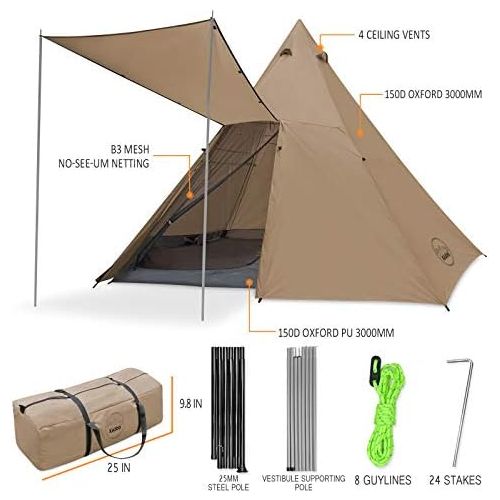  KAZOO Family Camping Tent Large Waterproof Tipi Tents 8 Person Room Teepee Tent Instant Setup Double Layer