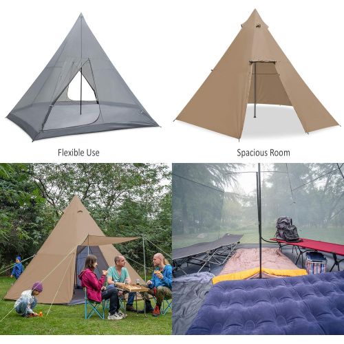  KAZOO Family Camping Tent Large Waterproof Tipi Tents 8 Person Room Teepee Tent Instant Setup Double Layer