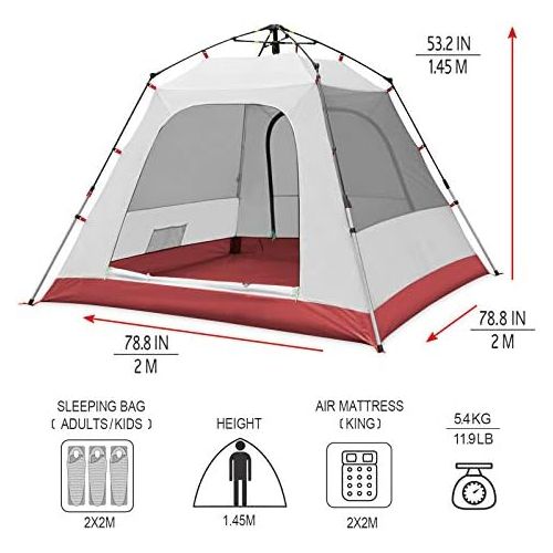  KAZOO Family Camping Tent Large Waterproof Pop Up Tents 3/4 Person Room Cabin Tent Instant Setup with Sun Shade Automatic Aluminum Pole