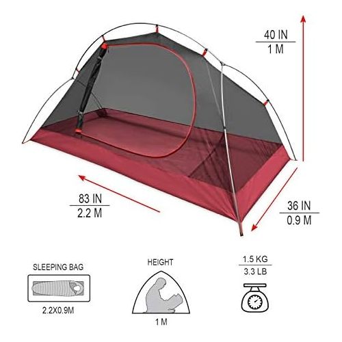 KAZOO Waterproof Backpacking Tent Ultralight 1 Person Lightweight Camping Tents 1 People Hiking Tents Aluminum Frame Double Layer (Eco-Friendly Fabric)