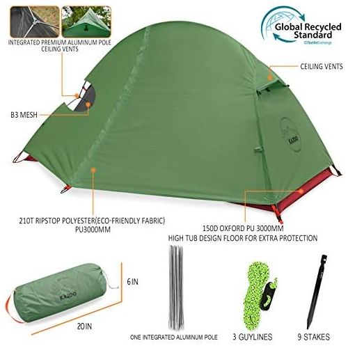  KAZOO Waterproof Backpacking Tent Ultralight 1 Person Lightweight Camping Tents 1 People Hiking Tents Aluminum Frame Double Layer (Eco-Friendly Fabric)